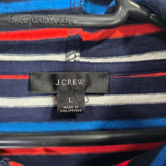 Womens J.Crew Multicolor Striped Cropped Hoodie Shirt Kangaroo Pockets Size L - Picture 2 of 7